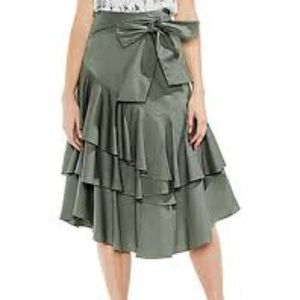 Vince Camuto Tiered Ruffle Belted Poplin Skirt Camo Green Size 14W